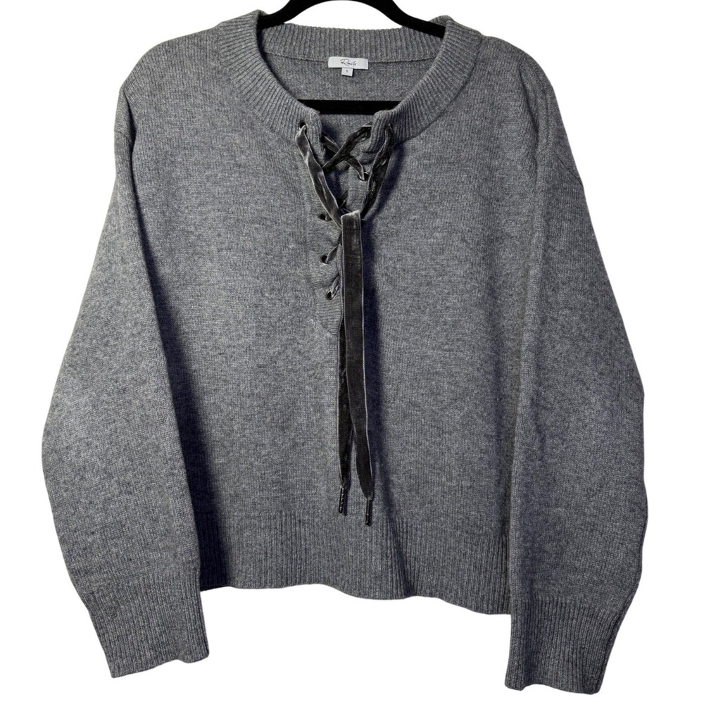 Rails Women's Olivia Ash Grey Wool Cashmere Blend Lace Up Ribbon Sweater Size S - Picture 2 of 11